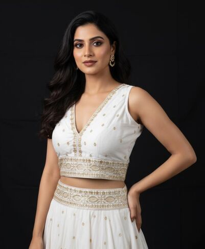 Party Wear Bollywood Embroidered Readymade Indian Ethnic Saree Blouse Crop Top Choli | (38) adjusted to L (40)" in Kuwait