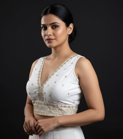 Party Wear Bollywood Embroidered Readymade Indian Ethnic Saree Blouse Crop Top Choli | (38) adjusted to L (40)" in Kuwait
