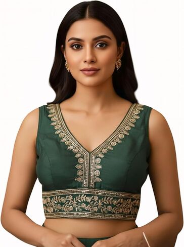 Party Wear Bollywood Embroidered Readymade Indian Ethnic Saree Blouse Crop Top Choli | (38) adjusted to L (40)" in Kuwait