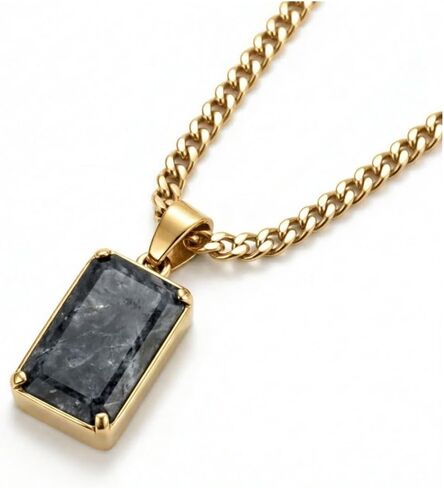 Galis Men’s Onyx & Labradorite Stone Necklace, Premium Stainless Steel Chain in Silver & Gold Gemstone Pendant, Unisex Modern Minimalist Jewelry Gift in Saudi Arabia