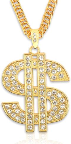 Money Chain Necklace Dollar Sign Chain Gold Dollar Sign Necklace Hip Hop Gold Money Chains For Men With Pendant, Long Big Fake Gold Necklace Golden Pendant Necklaces 90s Rapper Chains 28inch in Saudi Arabia