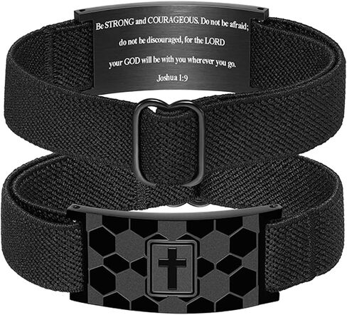 OIDEA Cross Bible Verse Bracelets for Men: Graduation Gifts Stainless Steel Bracelet Black Elastic Stretch Strap Adjustable Christian Jewelry Gift for Him Men in Kuwait