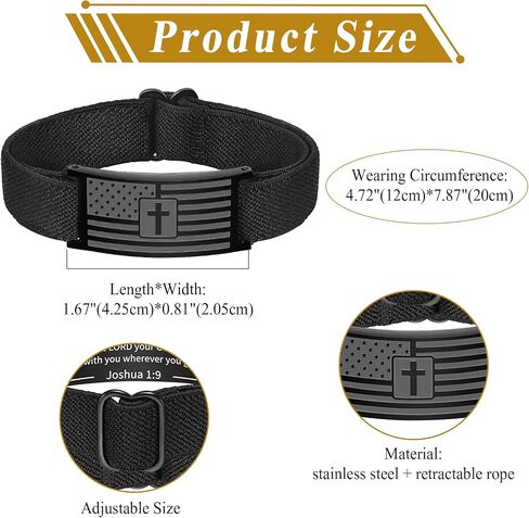 OIDEA Cross Bible Verse Bracelets for Men: Graduation Gifts Stainless Steel Bracelet Black Elastic Stretch Strap Adjustable Christian Jewelry Gift for Him Men in Kuwait