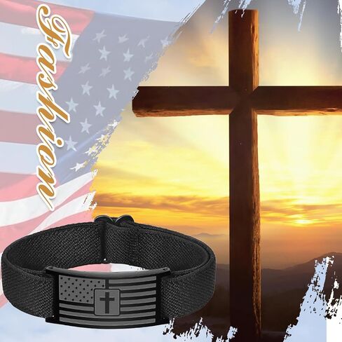 OIDEA Cross Bible Verse Bracelets for Men: Graduation Gifts Stainless Steel Bracelet Black Elastic Stretch Strap Adjustable Christian Jewelry Gift for Him Men in Kuwait