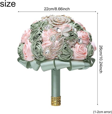 Ribbon Rose Diamond Eternal Bouquet for The Bride's Bridesmaid, Forest Sage Magnificent Handcrafted Brooch Bouquet for The Wedding Church Gathering in Kuwait