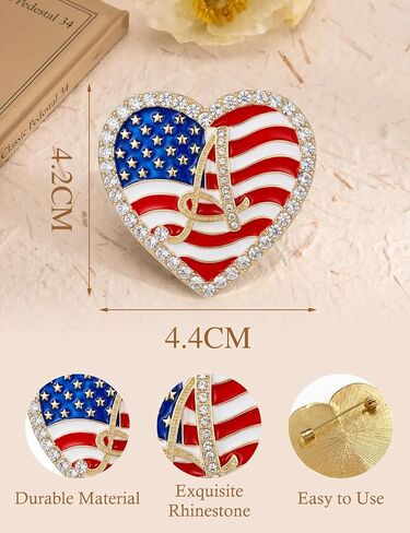 Rhinestone American Flag Pin for Women Men, USA Flag Lapel Pin Crystal Heart Letter Enamel Pin for Backpack Suit Dress Hat Coat, Patriotic Veterans 4th of July Independence Day Accessories Gifts in Kuwait