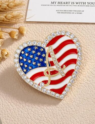 Rhinestone American Flag Pin for Women Men, USA Flag Lapel Pin Crystal Heart Letter Enamel Pin for Backpack Suit Dress Hat Coat, Patriotic Veterans 4th of July Independence Day Accessories Gifts in Kuwait