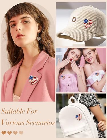 Rhinestone American Flag Pin for Women Men, USA Flag Lapel Pin Crystal Heart Letter Enamel Pin for Backpack Suit Dress Hat Coat, Patriotic Veterans 4th of July Independence Day Accessories Gifts in Kuwait