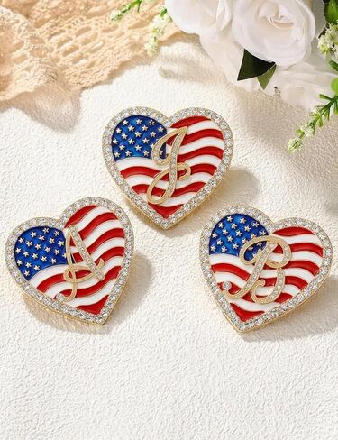 Rhinestone American Flag Pin for Women Men, USA Flag Lapel Pin Crystal Heart Letter Enamel Pin for Backpack Suit Dress Hat Coat, Patriotic Veterans 4th of July Independence Day Accessories Gifts in Kuwait