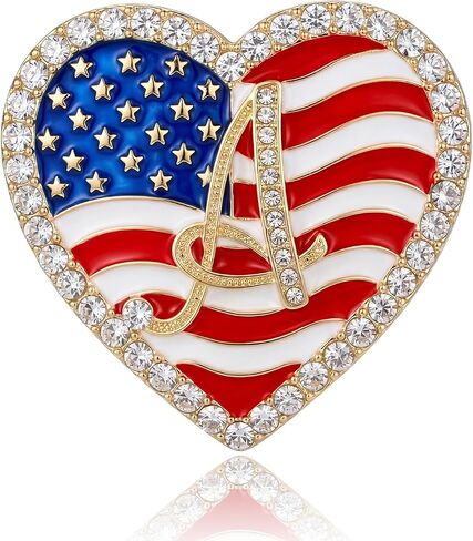 Rhinestone American Flag Pin for Women Men, USA Flag Lapel Pin Crystal Heart Letter Enamel Pin for Backpack Suit Dress Hat Coat, Patriotic Veterans 4th of July Independence Day Accessories Gifts in Kuwait