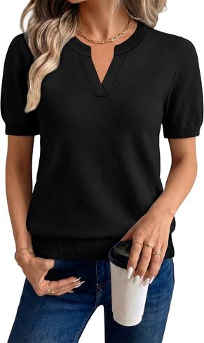 WIHOLL Short Sleeve Sweater Tops 2026 Spring Summer Trendy Knit Business Casual Essential V Neck Sweaters in Kuwait