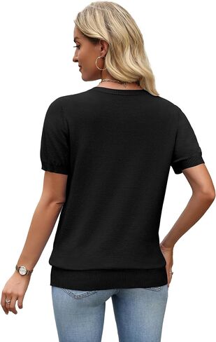 WIHOLL Short Sleeve Sweater Tops 2026 Spring Summer Trendy Knit Business Casual Essential V Neck Sweaters in Kuwait