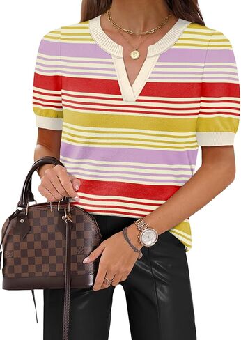 WIHOLL Short Sleeve Sweater Tops 2026 Spring Summer Trendy Knit Business Casual Essential V Neck Sweaters in Kuwait