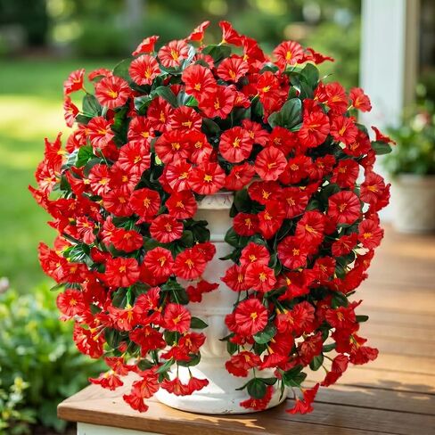 Ouddy Decor 3 Pcs Artificial Hanging Flowers for Outdoors, Fake Silk Hanging Plants Faux Morning Glory UV Resistant for Outdoor Indoor Garden Planter Porch Patio Yard Balcony Home Decor, Fuchsia in Saudi Arabia