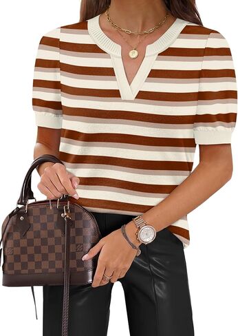 WIHOLL Short Sleeve Sweater Tops 2026 Spring Summer Trendy Knit Business Casual Essential V Neck Sweaters in Kuwait
