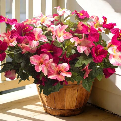 Grunyia Artificial Faux Silk Petunia Flowers for Outdoor and Indoor, 4 Pcs, Spring Decor for Porch, Planter, Front Door, Garden, Patio, Window Box (Rose Red&Pink) in Kuwait