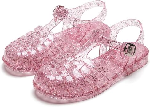 Women's Glitter Jelly Sandals, Crystal Woven Fisherman Shoes, Closed Toe Soft PVC Summer Beach Sandals with Adjustable Buckle Strap in Kuwait