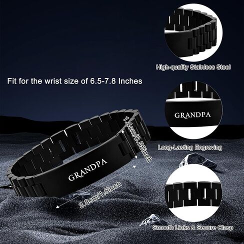 Grandpa Gifts for Grandpa Christmas Xmas Gifts Cool Grandfather Birthday Personalized Grandparents Fathers Day Presents from Granddaughter Grandson Valentines Stainless Steel Link Bracelet 1pcs in Kuwait