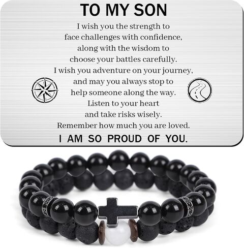 To My Son Bracelet Gifts for Men - 2PCS I love You Bracelet with Engraved Wallet Card from Mom Dad Parents Triple Protection Religious Faith Belief Cross Bracelets for Men Son Fathers Day Birthday Graduation Anniversary in Saudi Arabia