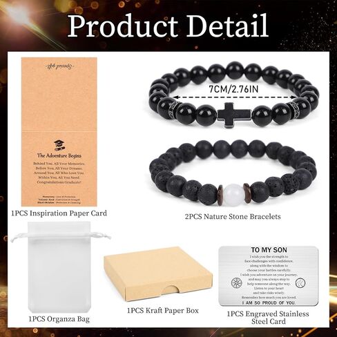 To My Son Bracelet Gifts for Men - 2PCS I love You Bracelet with Engraved Wallet Card from Mom Dad Parents Triple Protection Religious Faith Belief Cross Bracelets for Men Son Fathers Day Birthday Graduation Anniversary in Saudi Arabia