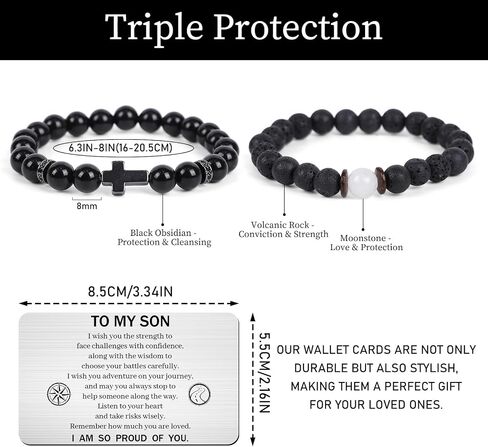 To My Son Bracelet Gifts for Men - 2PCS I love You Bracelet with Engraved Wallet Card from Mom Dad Parents Triple Protection Religious Faith Belief Cross Bracelets for Men Son Fathers Day Birthday Graduation Anniversary in Saudi Arabia