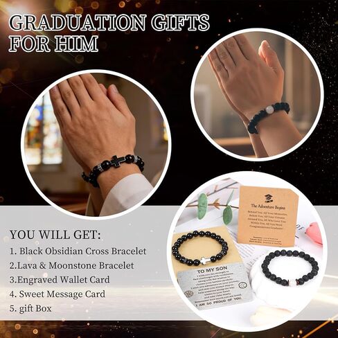 To My Son Bracelet Gifts for Men - 2PCS I love You Bracelet with Engraved Wallet Card from Mom Dad Parents Triple Protection Religious Faith Belief Cross Bracelets for Men Son Fathers Day Birthday Graduation Anniversary in Saudi Arabia