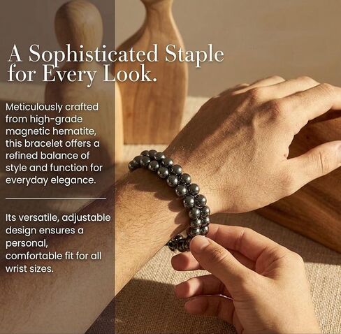 Father’s Day Gift for Dad from Son or Daughter – Magnetic Hematite Bracelet for Men, Adjustable Black Stone Bracelet with 8mm Beads in Saudi Arabia