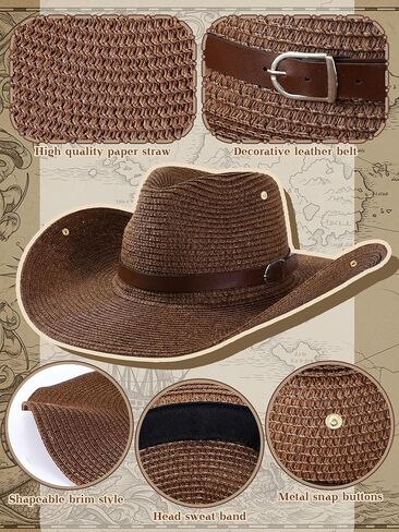 Straw Tricorn Pirate Hat for Women Cool Colonial America Tricorn Broad Brim Hat with button for Renaissance Pirate in Kuwait
