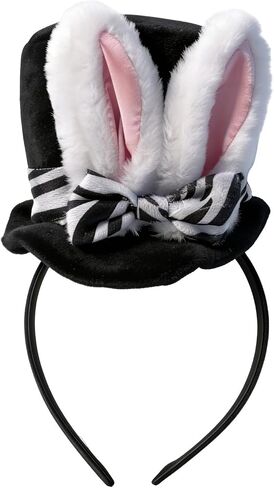 Easter Bunny Ear Mini Top Hat Headband with Zebra Print Bow, Rabbit Ears Hairband with Devil Horns for Cosplay Costume Party in Saudi Arabia