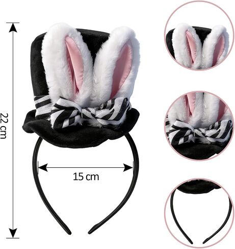 Easter Bunny Ear Mini Top Hat Headband with Zebra Print Bow, Rabbit Ears Hairband with Devil Horns for Cosplay Costume Party in Saudi Arabia
