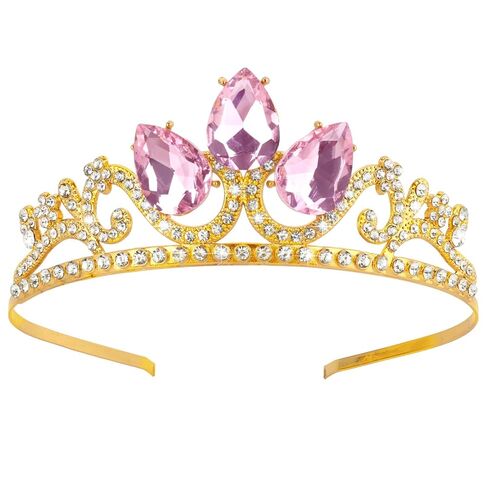 Princess Tiara Crown for Girls and Women, Gold Crystal Tiara with Pink Rhinestones, Ideal for Birthday, Dress Up, Cosplay, Party, Wedding, Gifts and Costume Accessories in Saudi Arabia