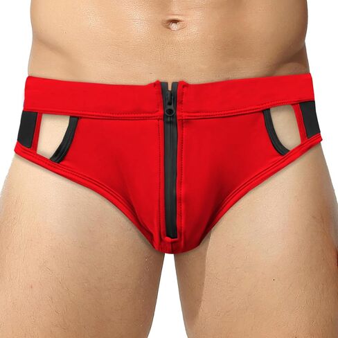 FEOYA Swim Briefs for Men Hollow Out Zip Front Swimsuit Low Rise Drawstring Bikini Swimwear Quick Dry Surfing Bathing Suits in Kuwait