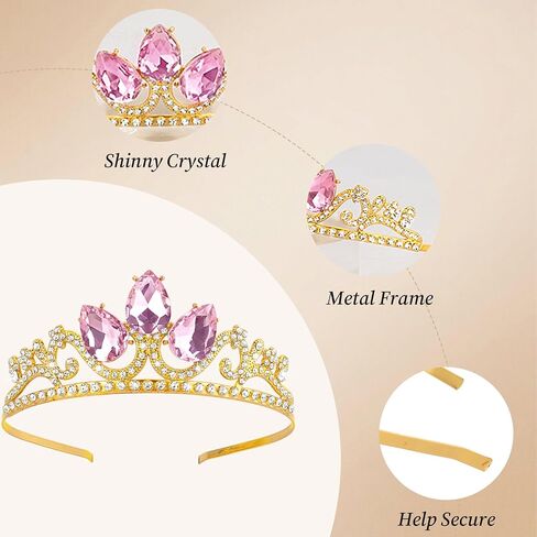 Princess Tiara Crown for Girls and Women, Gold Crystal Tiara with Pink Rhinestones, Ideal for Birthday, Dress Up, Cosplay, Party, Wedding, Gifts and Costume Accessories in Saudi Arabia