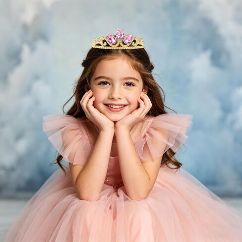 Princess Tiara Crown for Girls and Women, Gold Crystal Tiara with Pink Rhinestones, Ideal for Birthday, Dress Up, Cosplay, Party, Wedding, Gifts and Costume Accessories in Saudi Arabia