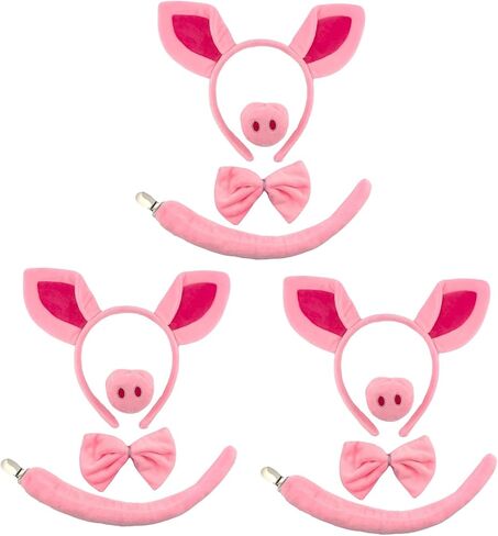 3 Pack Pig Ears Headband with Tail Nose and Bow Tie, Pig Costume for Adult Women Men 15+ in Saudi Arabia