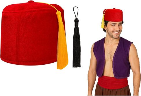 Nicky Bigs Novelties Adult Red Fez Hat, Turkish Hat, Bell Hop Hats, Halloween Costume Accessory, Adjustable Size in Kuwait