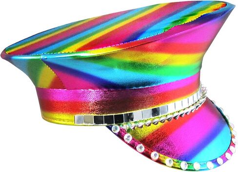 Nicky Bigs Novelties Morph Rainbow Festival Hat Holographic Multi-Color Captain’s Jeweled Hat Unisex Pride Parade Rave Bachelorette Halloween Costume Accessory in Kuwait