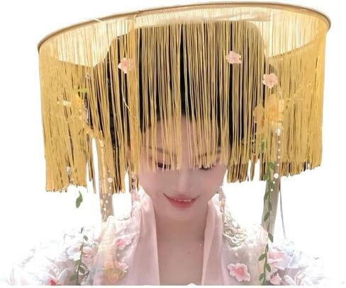 Foldable Imitation Bamboo Hat with Golden Veil Chinese Ancient Knight Hanfu Dress Accessories Swordsman Cosplay Hat for Men Women in Saudi Arabia