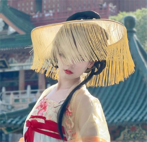 Foldable Imitation Bamboo Hat with Golden Veil Chinese Ancient Knight Hanfu Dress Accessories Swordsman Cosplay Hat for Men Women in Saudi Arabia