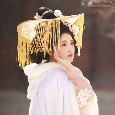 Foldable Imitation Bamboo Hat with Golden Veil Chinese Ancient Knight Hanfu Dress Accessories Swordsman Cosplay Hat for Men Women in Saudi Arabia