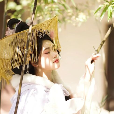 Foldable Imitation Bamboo Hat with Golden Veil Chinese Ancient Knight Hanfu Dress Accessories Swordsman Cosplay Hat for Men Women in Saudi Arabia