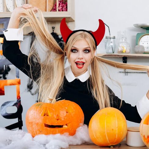 Devil Horns Headband Halloween Cosplay Costume Accessories for Adult Kids Women Girls, Soft Red Devil Headwear Handmade Cute Fancy Hair Hoop in Saudi Arabia