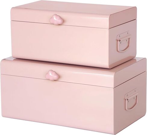 Vixdonos Large Decorative Box Set of 2 Metal Keepsake Trunk with Cloud-shaped Decorative Clasp for Reception,Wedding,Baby & Bridal Shower,17.3X10.6X8.3 Inches in Saudi Arabia
