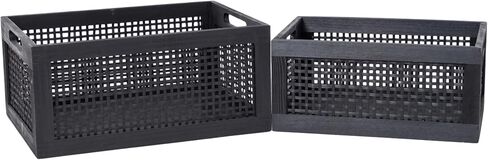 Wooden Storage Baskets,Black Woven Bamboo Basket Nesting Boxes with Built-in Handle for Pantry, Kitchen,Living Room,Shelves,Set of 2 in Saudi Arabia