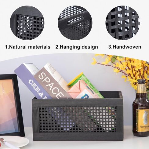 Wooden Storage Baskets,Black Woven Bamboo Basket Nesting Boxes with Built-in Handle for Pantry, Kitchen,Living Room,Shelves,Set of 2 in Saudi Arabia