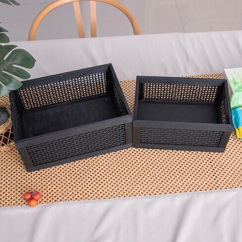 Wooden Storage Baskets,Black Woven Bamboo Basket Nesting Boxes with Built-in Handle for Pantry, Kitchen,Living Room,Shelves,Set of 2 in Saudi Arabia
