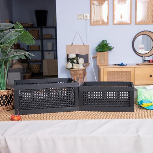 Wooden Storage Baskets,Black Woven Bamboo Basket Nesting Boxes with Built-in Handle for Pantry, Kitchen,Living Room,Shelves,Set of 2 in Saudi Arabia