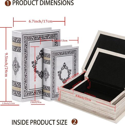 Decorative Wooden Book Box Set of 2 - Vintage Faux Book Boxes for Home Decor, Secret Storage with Magnetic Closure, Antique Style, Grey Leather Cover Design, Perfect for Home Office Bookshelf in Saudi Arabia