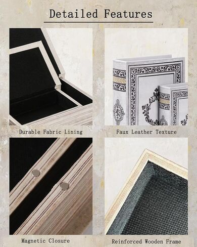 Decorative Wooden Book Box Set of 2 - Vintage Faux Book Boxes for Home Decor, Secret Storage with Magnetic Closure, Antique Style, Grey Leather Cover Design, Perfect for Home Office Bookshelf in Saudi Arabia