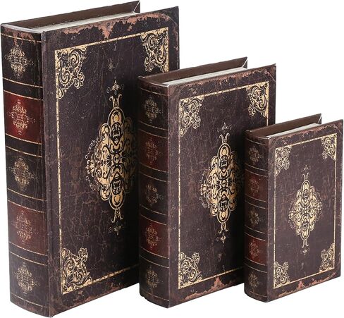 Decorative Wooden Book Box Set of 2 - Vintage Faux Book Boxes for Home Decor, Secret Storage with Magnetic Closure, Antique Style, Grey Leather Cover Design, Perfect for Home Office Bookshelf in Saudi Arabia